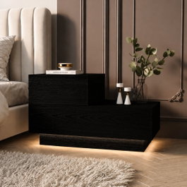 Hanah Home Kayra Mesita de noche con LED - Negro